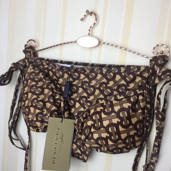 BURBERRY Monogram-print Triangle Bikini Set In Brown - Picture 4 of 7